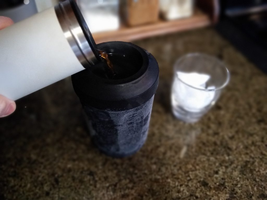 pour hot coffee into the hyperchiller
